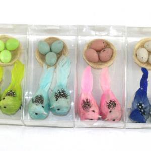 2pc feather bird & egg in nest asst. ST92010