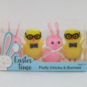 2pc pink bunny & 2pc yellow chick with glass