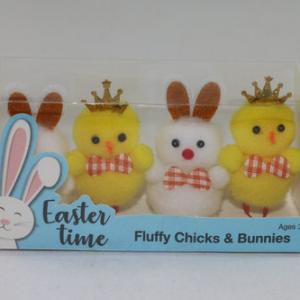2pc white bunny & 2pc yellow chick with crown
