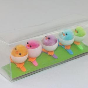 3cm Chenille chick color asst. with egg and clip 5pk