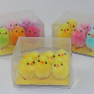 3cm chenille chick yellow & color asst. 6pk