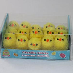 3cm chenille chick yellow 15pk