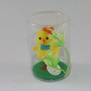 5cm Easter chick with flower and bow tie in pvc tube