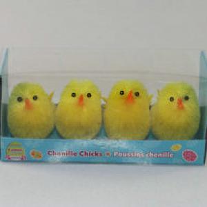 5cm chenille chick yellow 4pk
