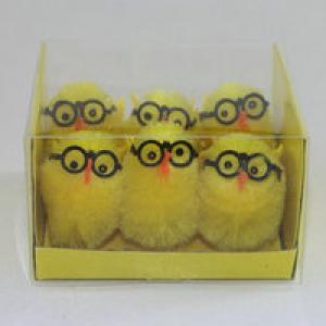 5cm chenille chick yellow with glass 6pk