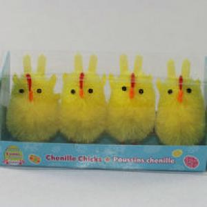5cm chenille chick yellow with tail 4pk