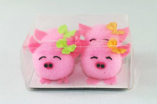 5cm pom pom pig with bowknot 4pk