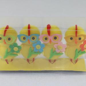 6cm Easter chick with glass and flower 4pk