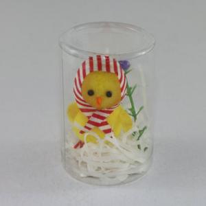 6cm Easter chick with headscarf and flower in pvc tube