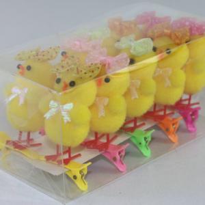 6cm Easter pom pom chick with bowknot and clip 10pk