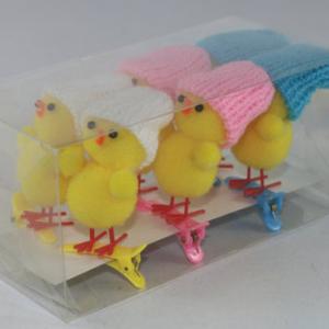 6cm Easter pom pom chick with hat and clip 6pk