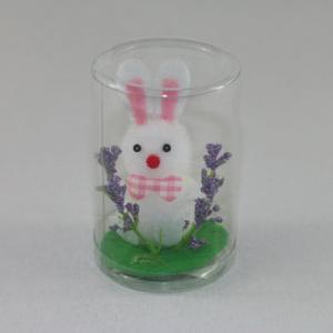 6cm Easter white bunny with bow tie in pvc tube