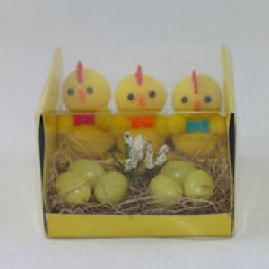 6cm Pom pom chick 3pc with bow tie and 6pc small egg