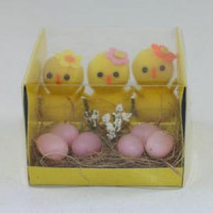 6cm Pom pom chick 3pc with flower and 6pc small egg