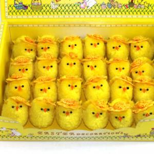 6cm chenille chick with flower 24pk 15BY034