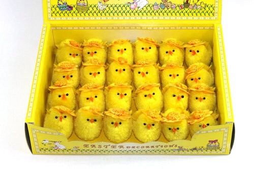6cm chenille chick with flower 24pk 15BY034