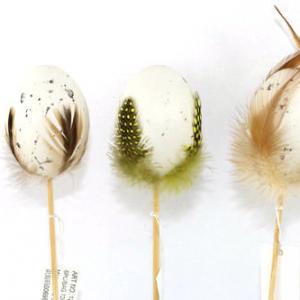 6cm plastic egg with feather on stick 12BS051-24