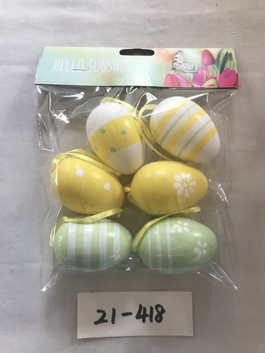 6cm plastic egg with painting and rope 6PC 21-417/418/419/420