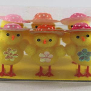 6pc pompom chick with colour hat