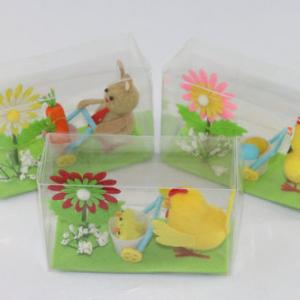 9cm Easter chick & buuny with small trailer and flower