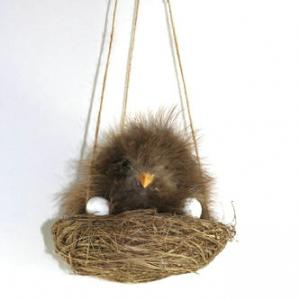 9cm Feather chick in nest hanging ornament 20Y055