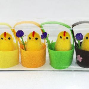 Chick in basket color asst. with flower 4pk