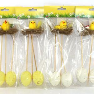 Chick with grass & egg on stick EA20-303-1