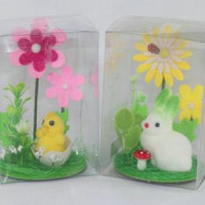 Eadter chick & bunny with flower decoration 9cm
