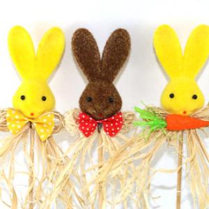 Easter bunny with bow on stick 19BS202