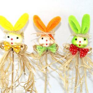 Easter bunny with bow on stick 19ES004B