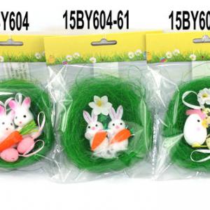 Easter chick & bunny with 11cm sisal 15BY604/-61/-65