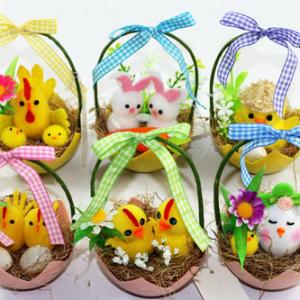 Easter chick, duck & bunny in 13cm basket