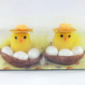 Easter chick with flower and 3pc egg in nest 2pk
