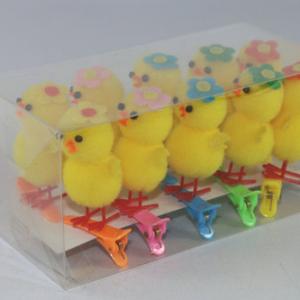 Easter chick with flower and clip 10pk