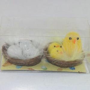 Easter chick with small chick in nest & egg in nest 