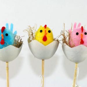 Easter chick with tail in the egg on the stick