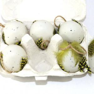 Easter egg with feather and rope 6pc 13BY050-4
