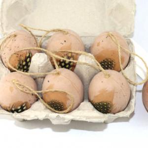 Easter egg with feather and rope 6pc 13BY050