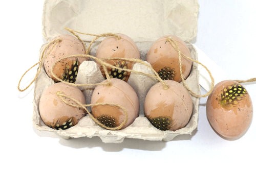 Easter egg with feather and rope 6pc 13BY050