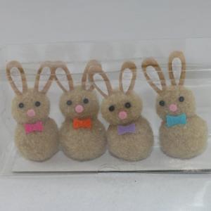 Easter pom pom bunny brown color with bow tie 4pk
