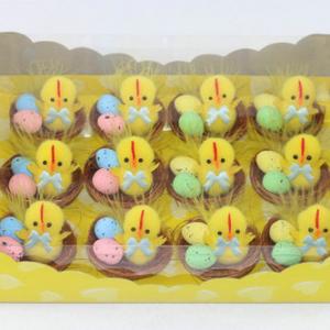 Easter pom pom chick with 2pc egg in nest 12pk