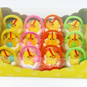 Easter pom pom chick with egg in 7cm basket 12pk