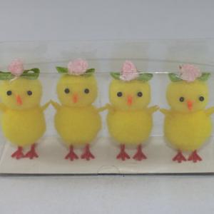 Easter pom pom chick with flower 4pk