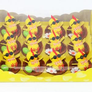 Easter pom pom chick with glass and bowtie in nest 12pk