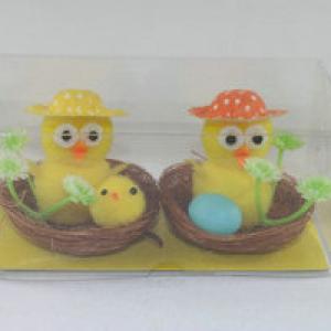 Easter pom pom chick with hat in nest