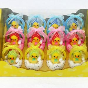 Easter pom pom chick with headscarf in basket 12pk