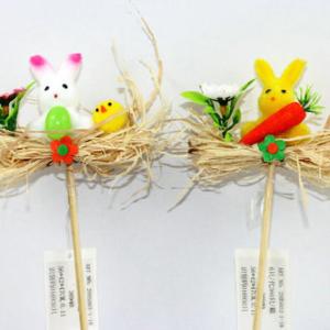 Easter rabbit with grass on 18cm stick 20BS003-1-18