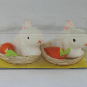 Easter white bunny with carrot in 6.5cm nest