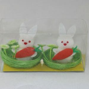 Easter white bunny with carrot in nest 2pk