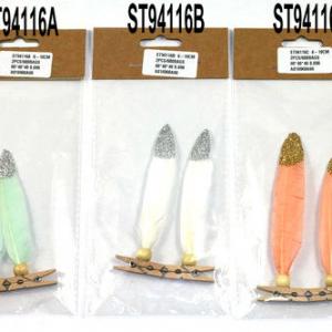 Feather with glitter with clip S/2 ST94116A/B/C
